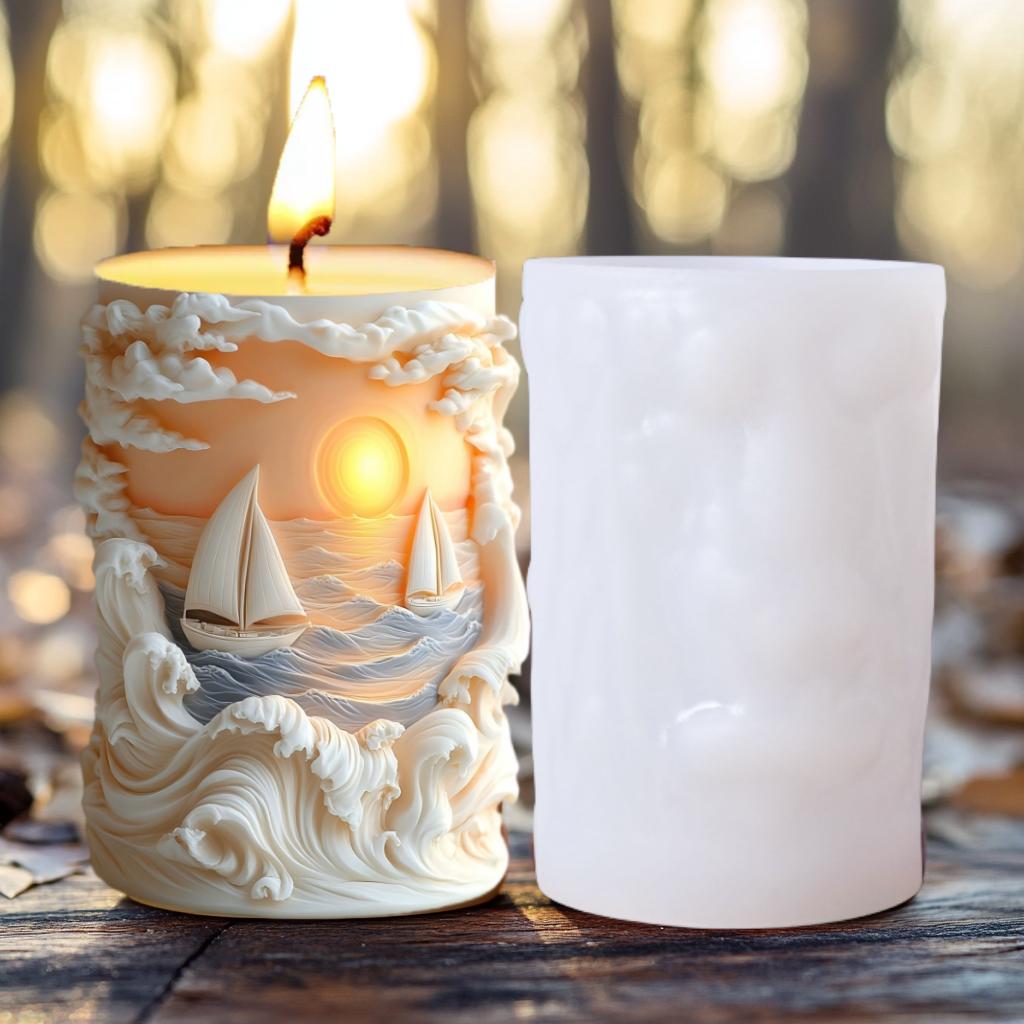 DIY Reliéf mořské vlny Válcová svíčka Silikonová forma Námořník Východ slunce Slunce Vlna Povrch Vlna Reliéf Válec Pryskyřičná forma Sádrové formy