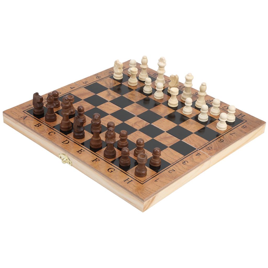 3 in 1 MultiFunctional Folding Wooden Chess Checkers Board Game Portable Draughts Set