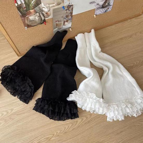 1 Pair Winter Calf Covers Lace Trim Knitted Anti-slip Solid Color Elastic Lolita