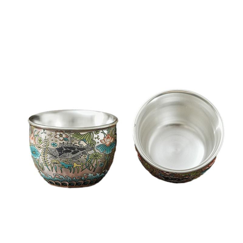 Silver-Plated Ceramic Master Tea Cup for Single-Serve Gongfu Tea Tasting.
