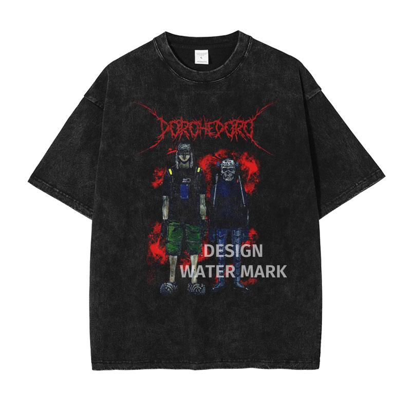 Anime Dorohedoro T Shirt Vintage Washed Caiman En Nikaidou T-shirts Oversized Streetwear Retro Fujita Tops Tees Men 100% Cotton