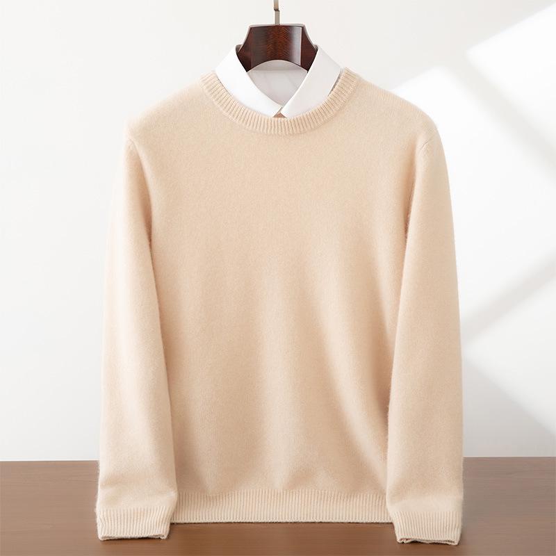 

Men s Cashmere Round Neck Thick Solid Sweater - Business Casual Loose Knit Base Layer for Autumn and Winter XL