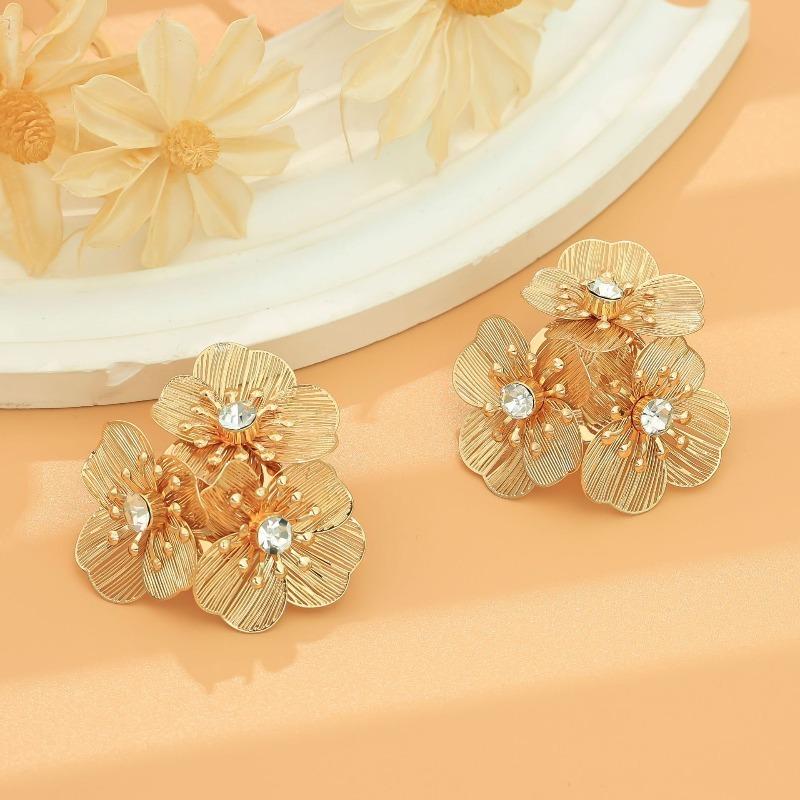 European and American New Fashion Flower Shape White Zircon Inlaid Luxury High-end Women's Earrings