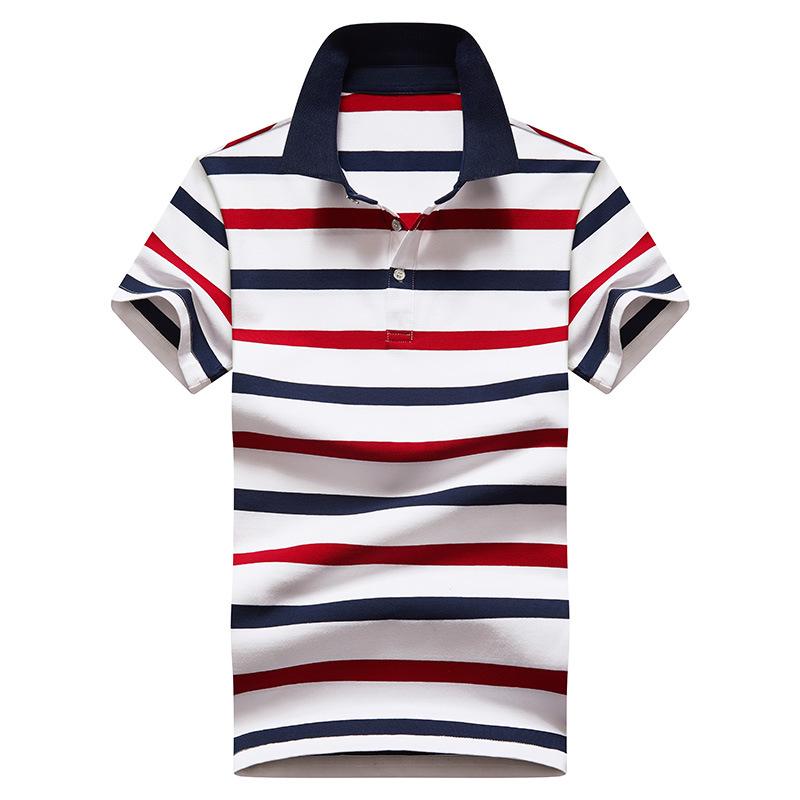 Men's Short Sleeved T-shirt with Lapel Top Summer Clothing Loose Striped Collar T-shirt