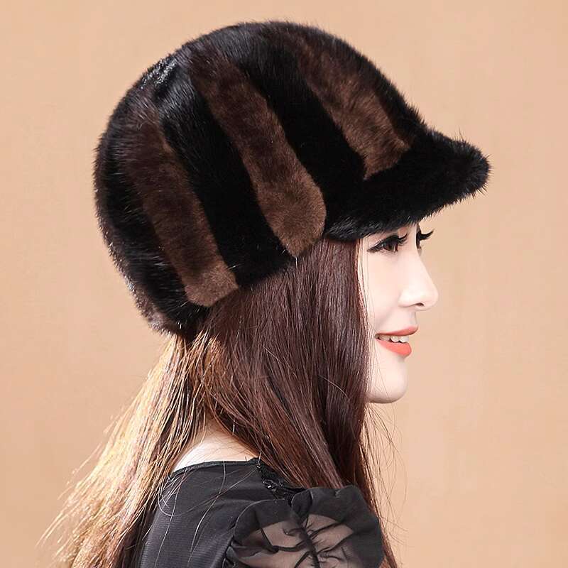 Real Mink Fur Hat Women'S Winter Fashion Baseball Hat Warm Mink Fur Knight Duck Tongue Hat Luxury Keep Warm Russian Lady Caps