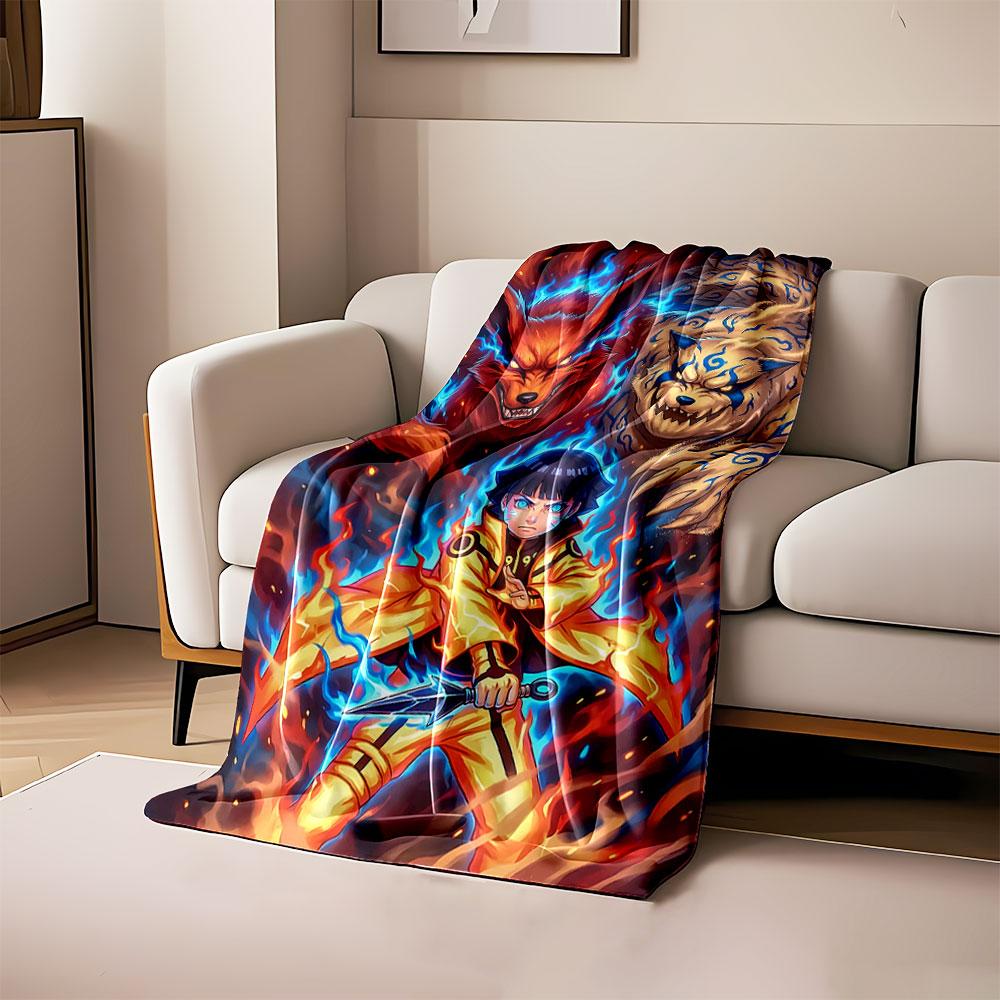

Fiery figure in golden attire surrounded by two flaming beasts. for all seasons blanket lunch break throw gift 80cm x 120cm
