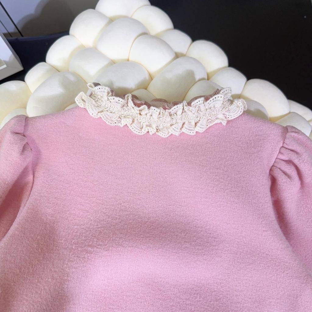Girls' Princess Lace Ruffle Sweatshirt - Winter Long Sleeve Base Shirt