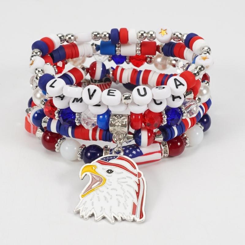 Artificial Crystal Bracelet Elastic Bracelet Independence Day Handmade Bracelet Stackable Bracelets for Adding Charm