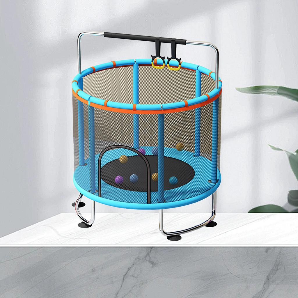 Kinder Trampolin Innen Außen Klein Fitness Trampolin Spielzeug mit Sicherheitsnetz Basketballkorb Gymnastikringe Schaukel für Jungen und Mädchen