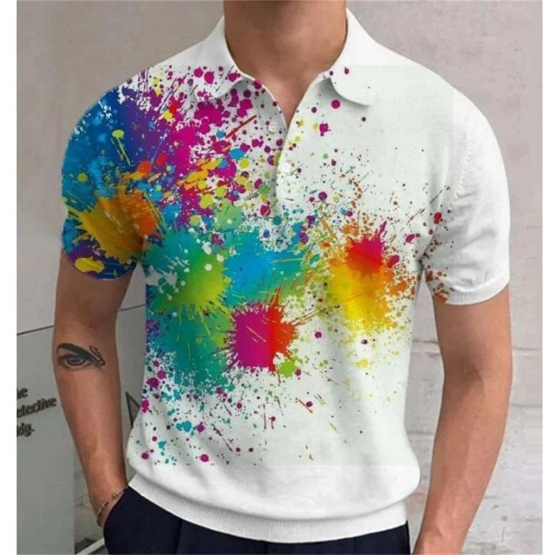 Nové módní pánské polo tričko 3D potisk duha grafika krátký rukáv tričko pánské volné oversized golfové tričko topy streetwear