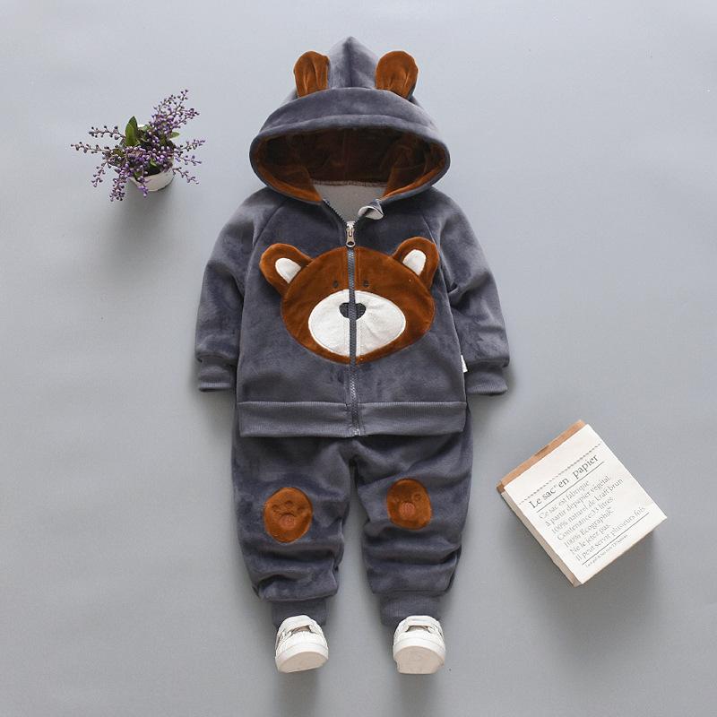 Winter Baby Kids Clothing Sets Cartoon Toddler Boys Girls Warm Hooded Coats Pants Suit Kids Thick Tracksuit Clothes Set