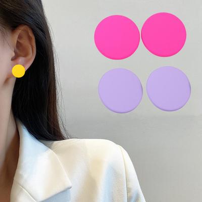 1 Pair Stud Earrings Candy Color Geometric Spray Paint Piercing Simple Women Girl Big