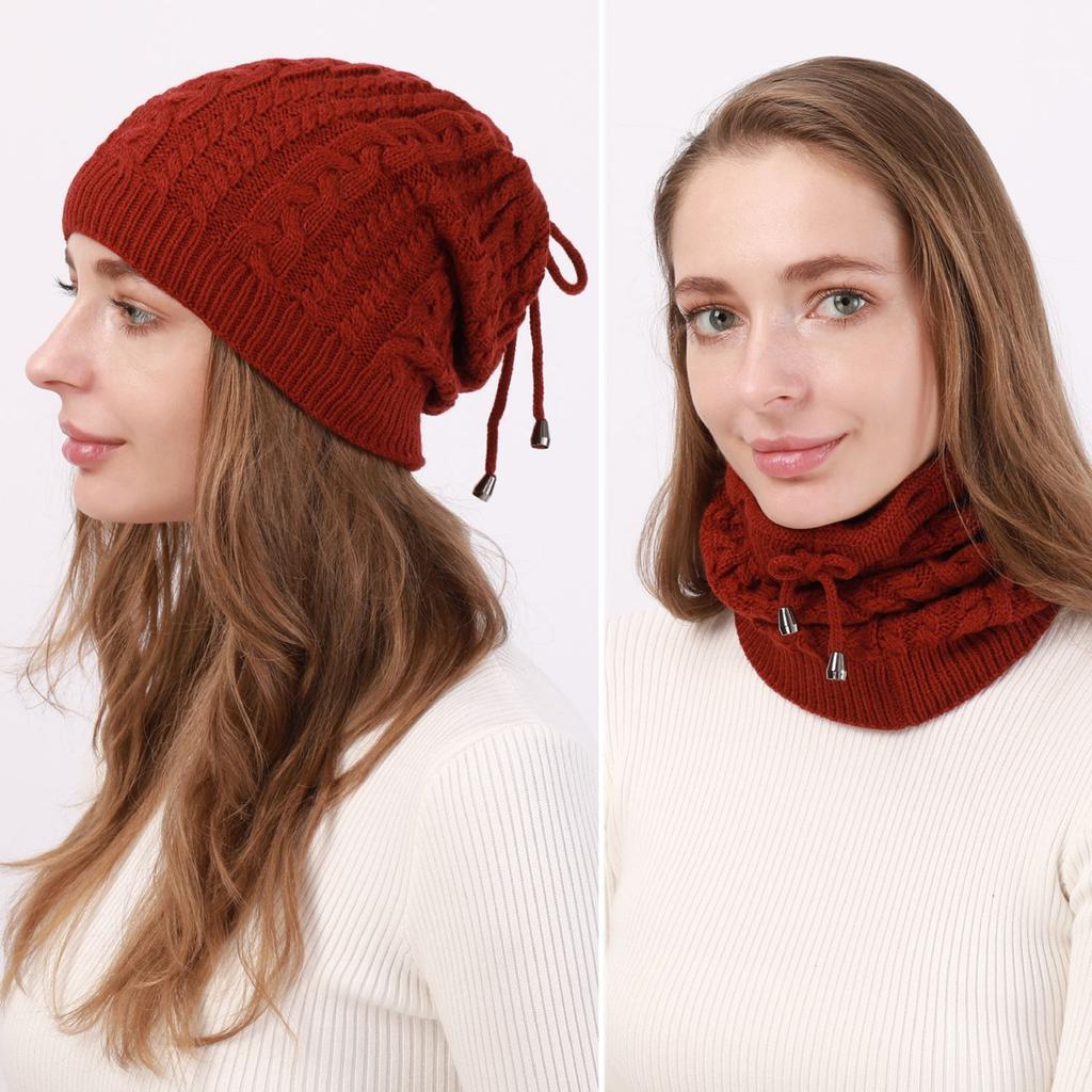 Fashion Women Stretchy Knitted Skullies Beanies Hat Solid Snood Scarf Warm Beanie For Womem Autumn Winter Female Beanie Cap