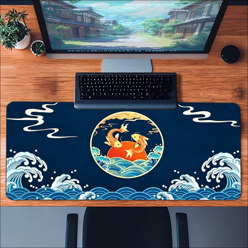 Asian Koi Lotus Ornament Art NonSlip Rubber Mouse Pad For Accurate Mouse Control Gaming Desktop Daily Entertainment