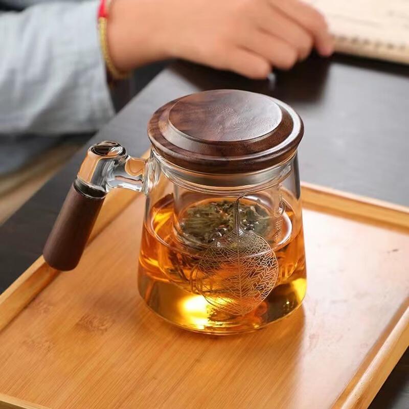 Japanese Style Glass Tea Infuser Cup with Wooden Handle