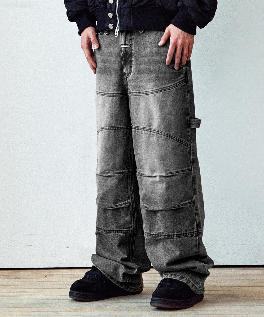 THEVINYLHOUSE Round Double Knee Denim Pants Black