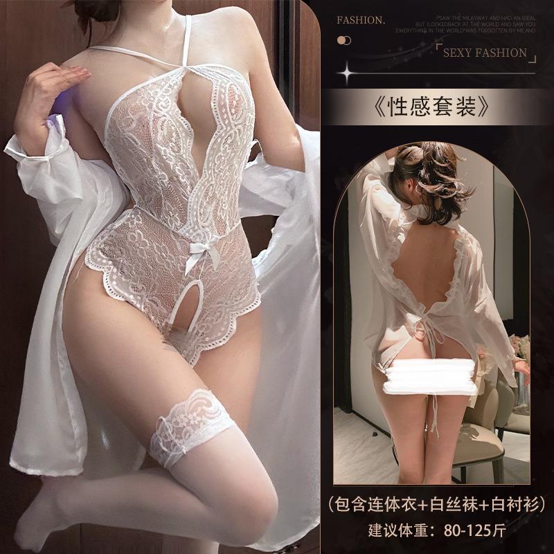 Sex Underwear Open Crotch Perspective Temptation Uniform Lace Backless Pearl Neck Onesie Pure Desire Wind