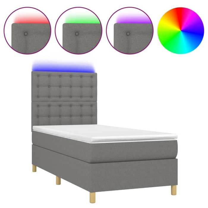 VidaXL Sommier à Lattes de Lit avec Matelas et LED, Lit Rembourré, Lit Simple, Lit Adulte de Chambre à Coucher Intérieur, 3135710