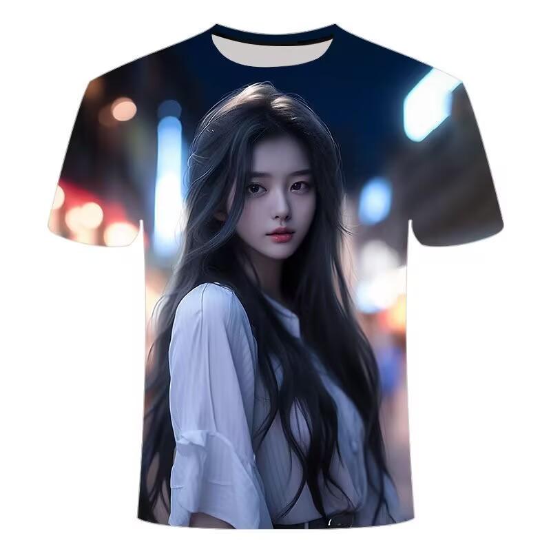 Summer Hot Selling 3D Printed T-Shirts with Beautiful Women Patterns - Trendy, Versatile, Casual Round Neck Short Sleeves