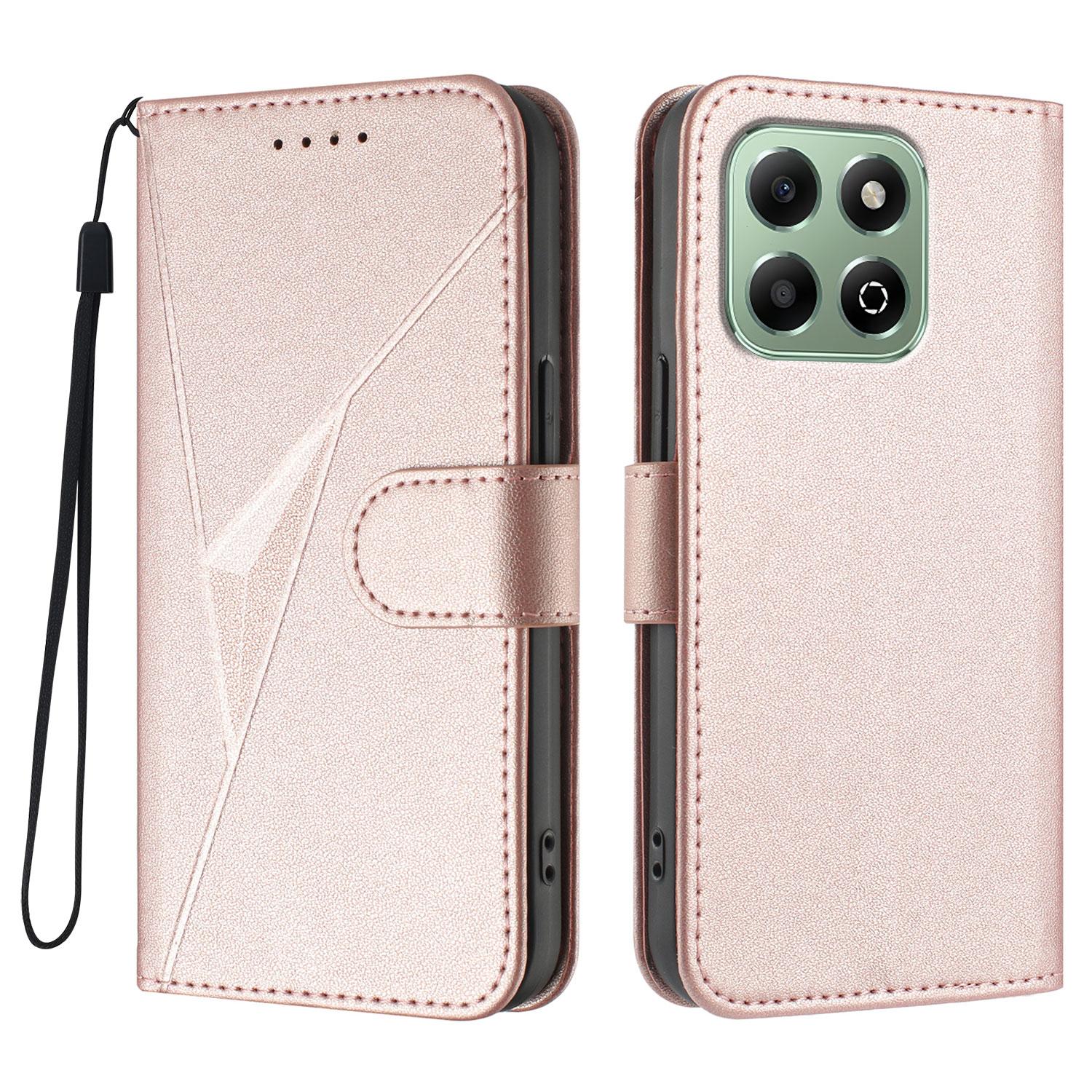 

For Honor X6a 4G/Honor X6b 4G Case Triangle Imprint Leather Phone Cover with Lanyard Rose Gold