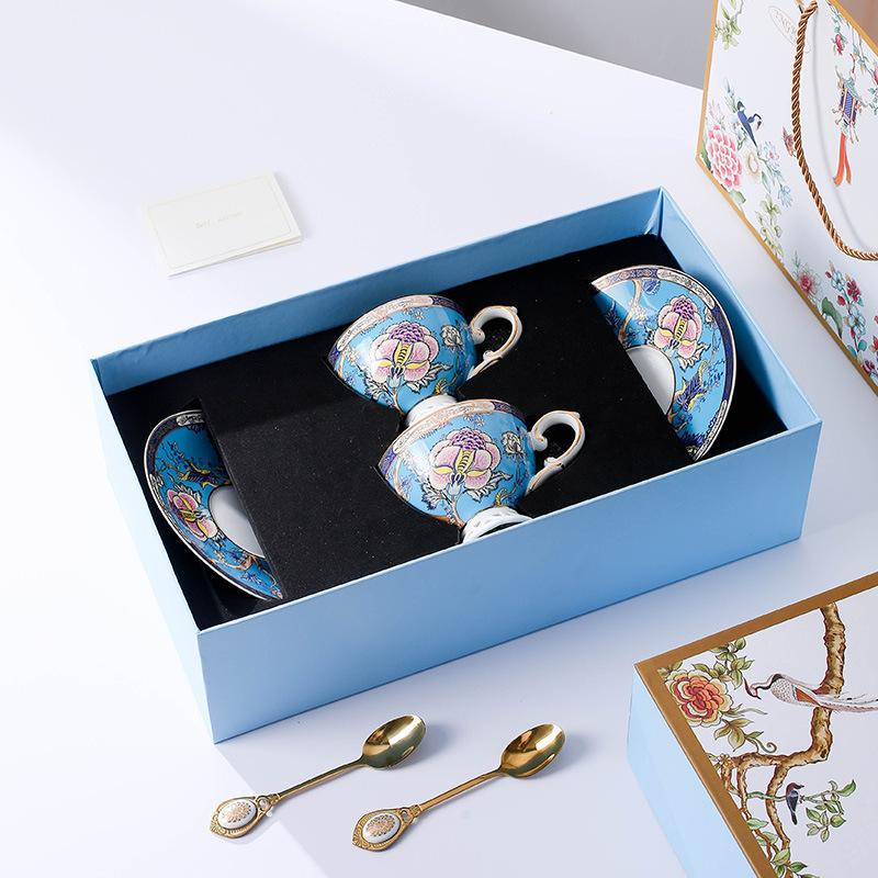 Light Luxury Bone China Coffee Cups And Saucers, High-End Exquisite Household Afternoon Tea Set, Cup Couple Cup Gift Box.