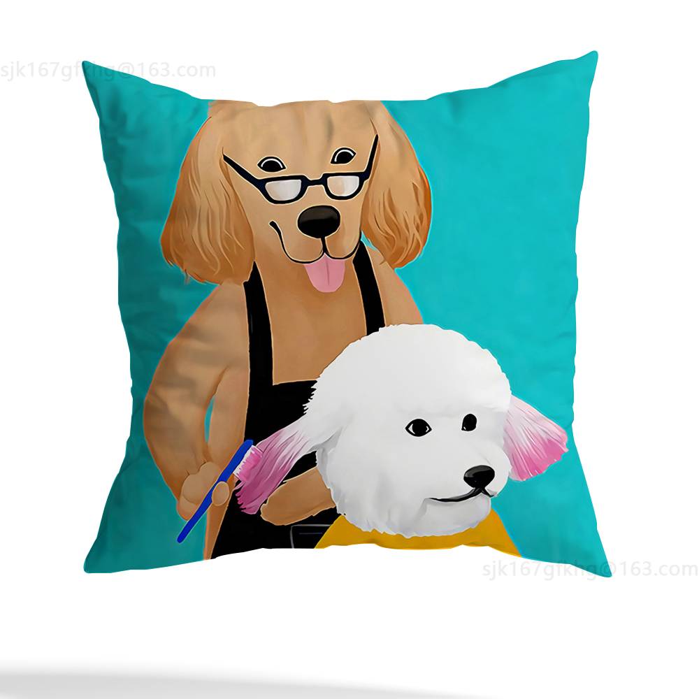 Funny Barber Dog Cute Pillow Case Square Double-Sided Printing Short Plush Sofa Cushion Cover Bedroom Bedside Pillow