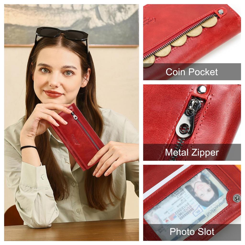 CONTACT'S Portafoglio da donna in vera pelle Borsa lunga Pochette femminile per portamonete porta carte cellulare