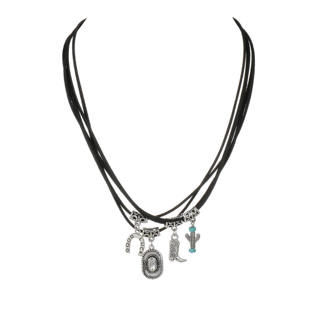 Vintage Western Style Multi Layer Pendant Necklace for Women and Girls in Brown Leather with Sophisticated Accents