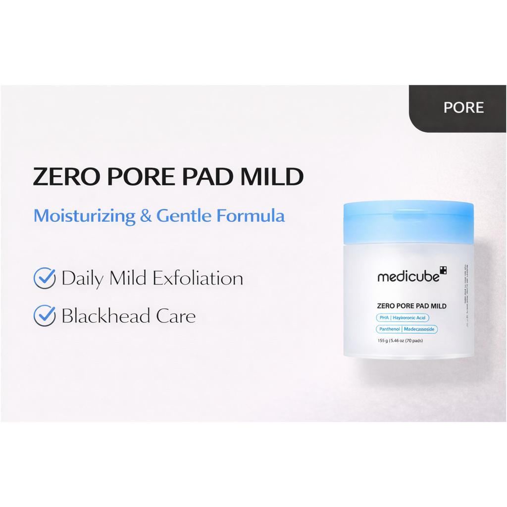 Medicube Zero Pore Pad Mild 70 Sheets – Low-Irritation Exfoliating & Pore Care Pads