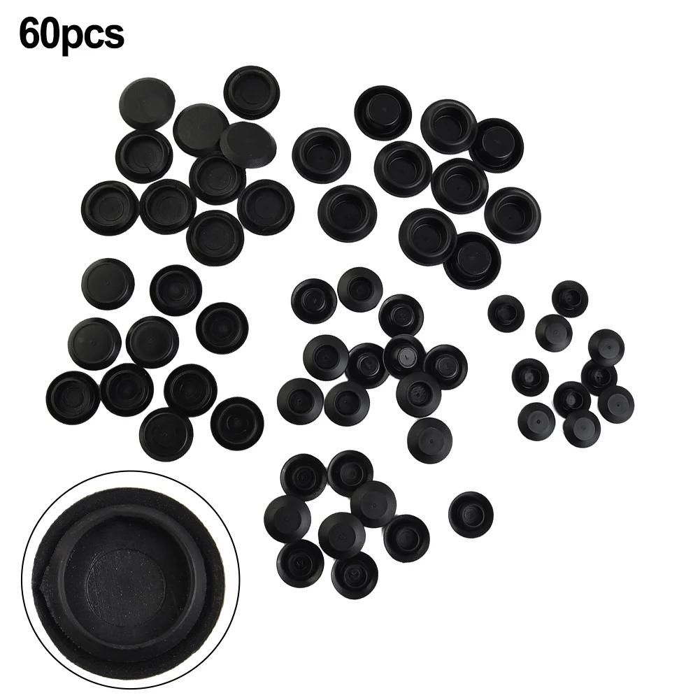 

60Pcs Car Auto Flush Mount Black Plastic Hole Plug Assortment Auto Body Sheet Metal 1/2 3/4 3/8 7/8 Exterior Mouldings