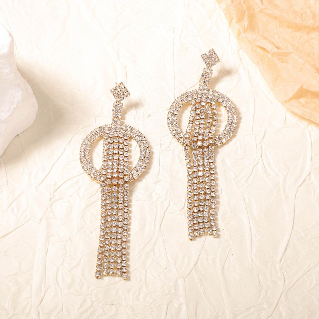 Bohemian personality retro trend full diamond geometric long fringed earrings exquisite high design women