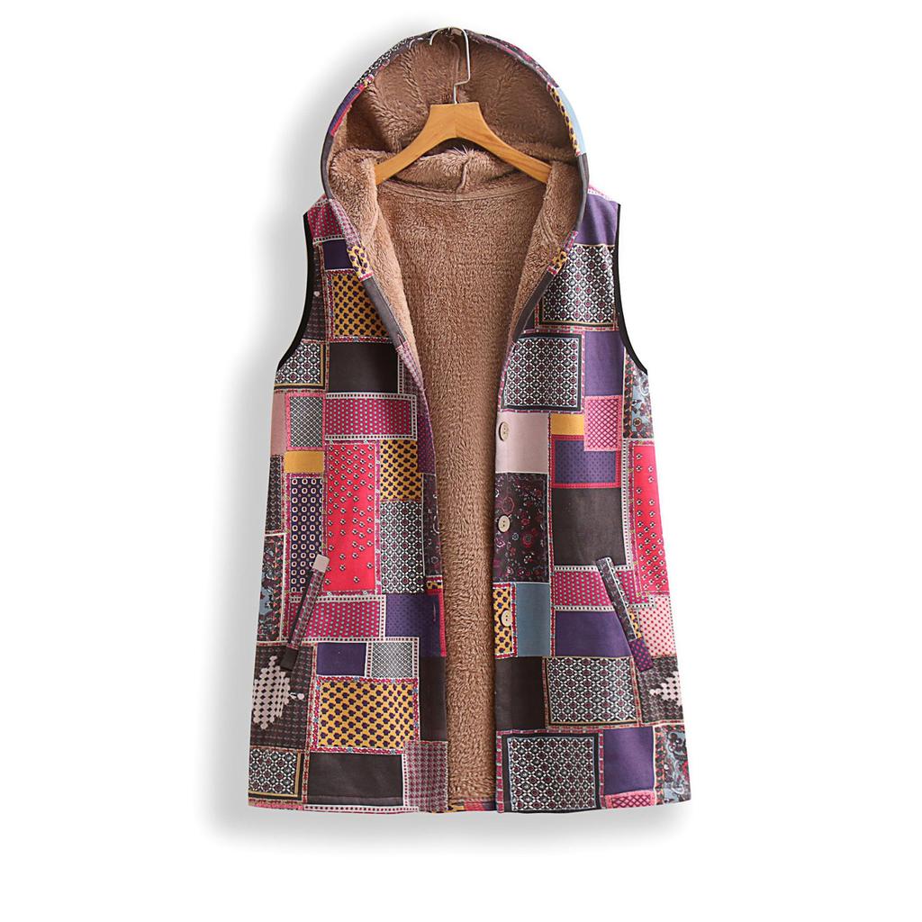 Women's Fashion Retro Sleeveless Warm Printed Wrap Stripe Vest Jacket