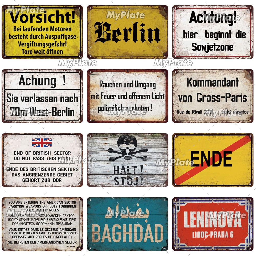 [MyPlate] German Vintage Vorsicsht Warning Metal Sign Plate Tin Sign Wall Decor For Bar Home Plaque Decoration Man Cave Poster