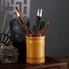 1pcs Natural Bamboo and Wood Pen Holder, Multifunctional Retro Circular Pen Holder, Chinese Style Office Decoration Storage Box