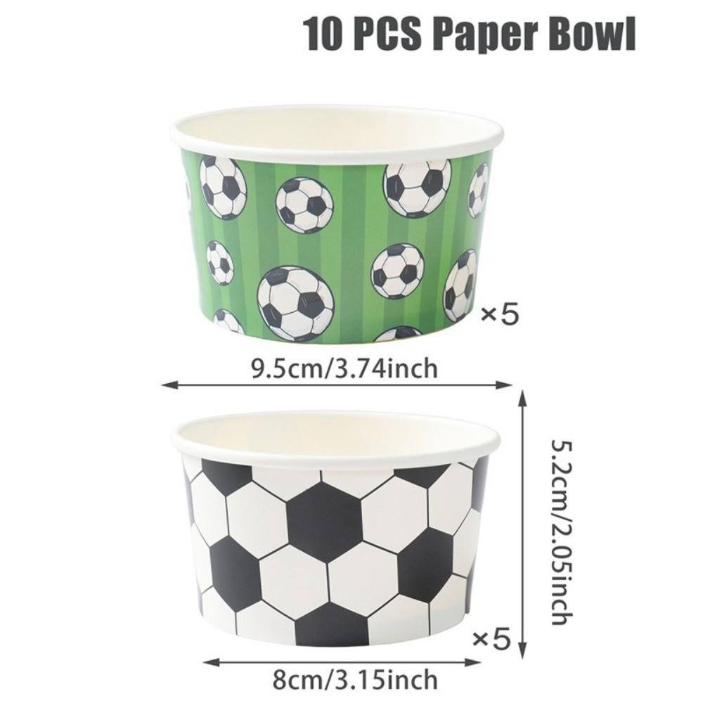 

10Pcs High Quality Disposable Soccer Theme Bowls Football Printed Versatile Dessert Ice Cream Bowls Snacks Cups Party Supplies