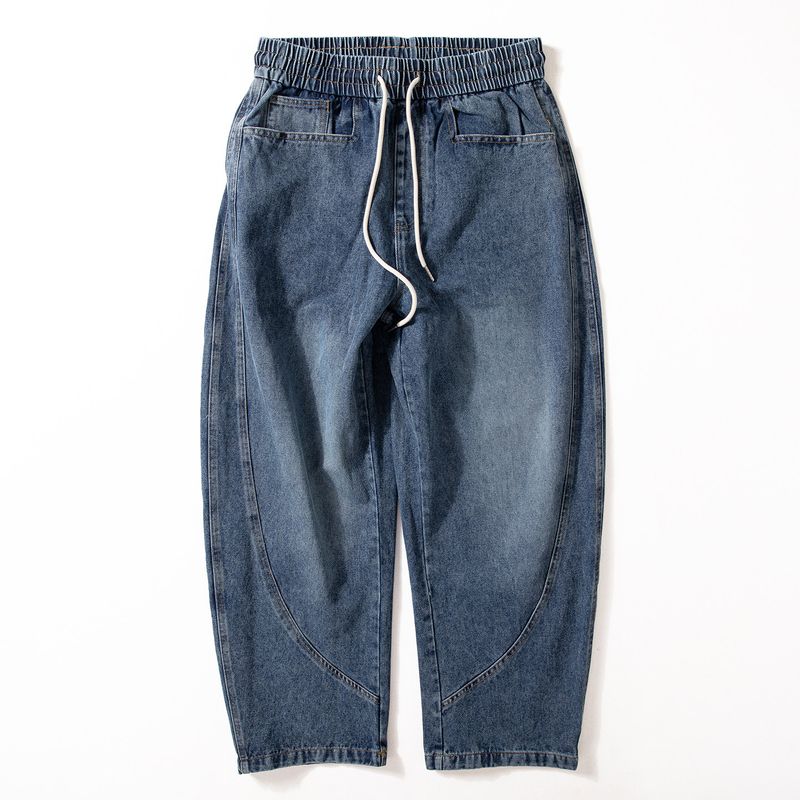 Men's Curved Hem Jeans Autumn/Winter New Style Heavyweight Pants American Retro Loose Straight Casual Wide-Leg Trousers