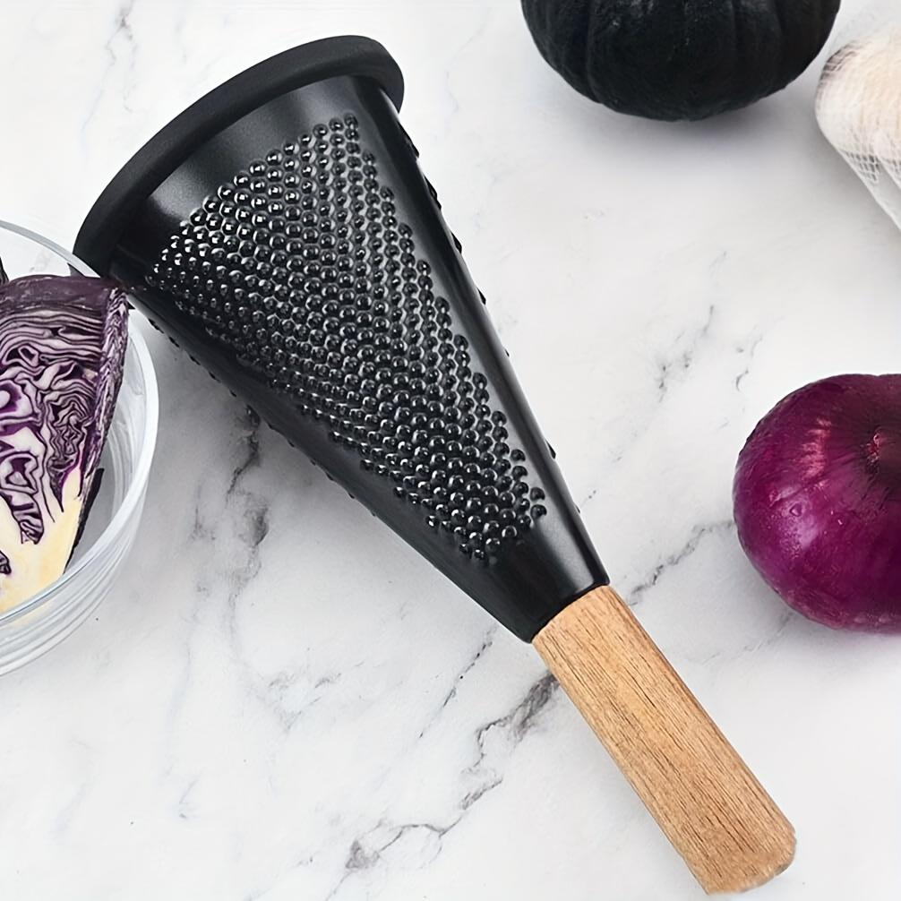 Black Cone Stainless Steel Grater Kitchen Multi-Function Melon Fruit Potato Vegetable Cutter Wooden Handle Cone Grater