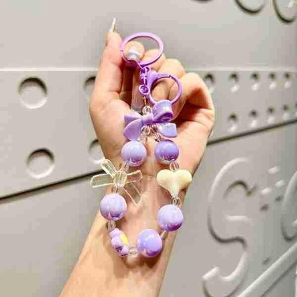 Rabbit Resin Trendy Candy Colored Bow Knot Heart Bead Keychain For Fashionable Gifts