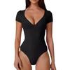 Women's Bodysuit Deep V Neck Short Sleeve Slim Fit Body Suits Casual Blouse Tops Elegant Bodysuits