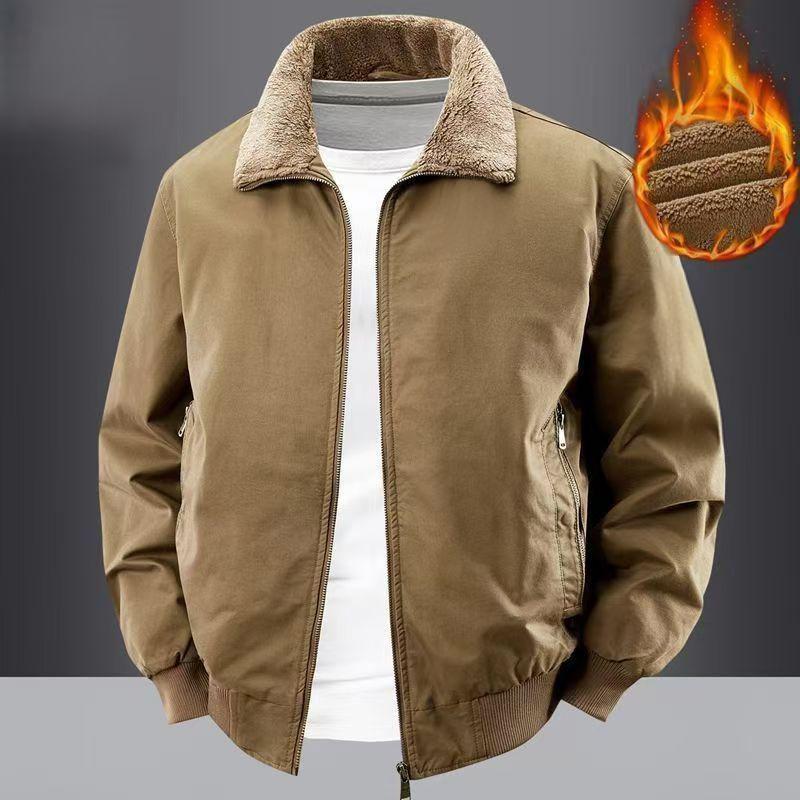 Men's Winter Air Force Pilot Jacket with Lambswool Fur Collar and Thickened Velvet Cotton, Loose Fit
