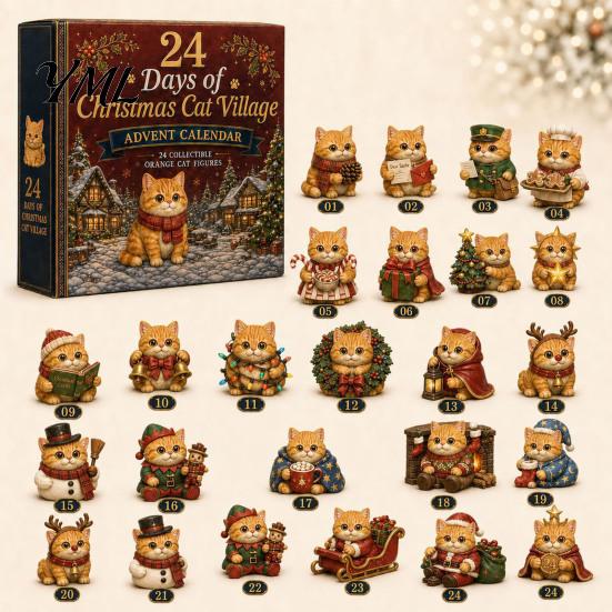 Cute Cat Collection Christmas Advent Calendar, 24 Day Countdown with Ornaments, Calendar for Girls 2D Acrylic Kitty Holiday Decorations, Gift