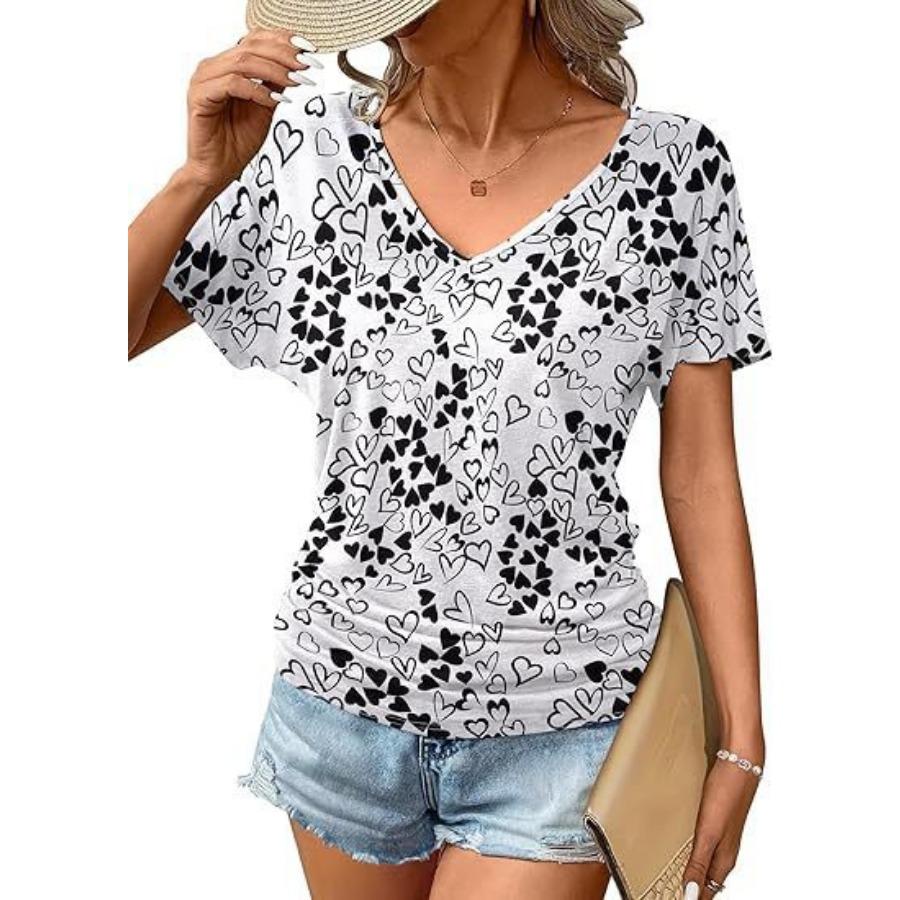 women fashion v neck short sleeve 3d print t shirt summer comfortable sportwear tops