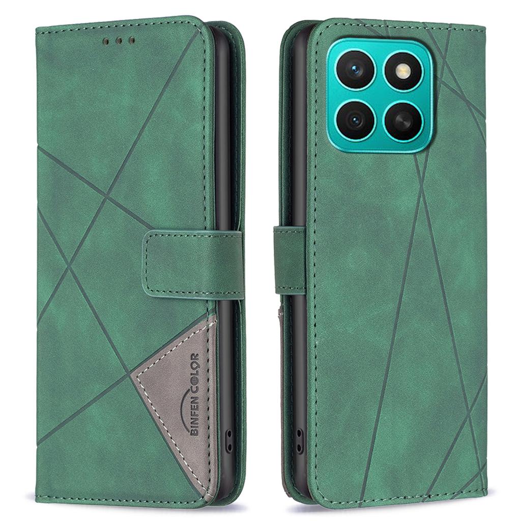 BINFEN COLOR For Honor X8c 4G Phone Cases Wallet Stand Geometry Imprinted Leather Cover