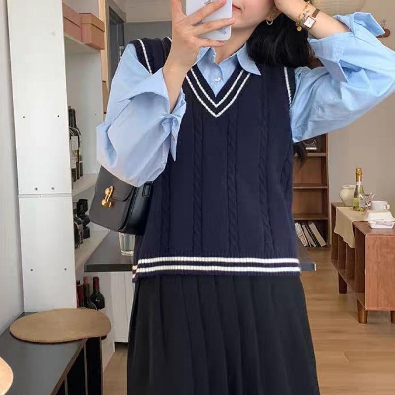 College Style Vest Women's New 1116 New Autumn and Winter Sweater Vest Women's Outer Knitted Sweater Vest Stacked Wearing Vest