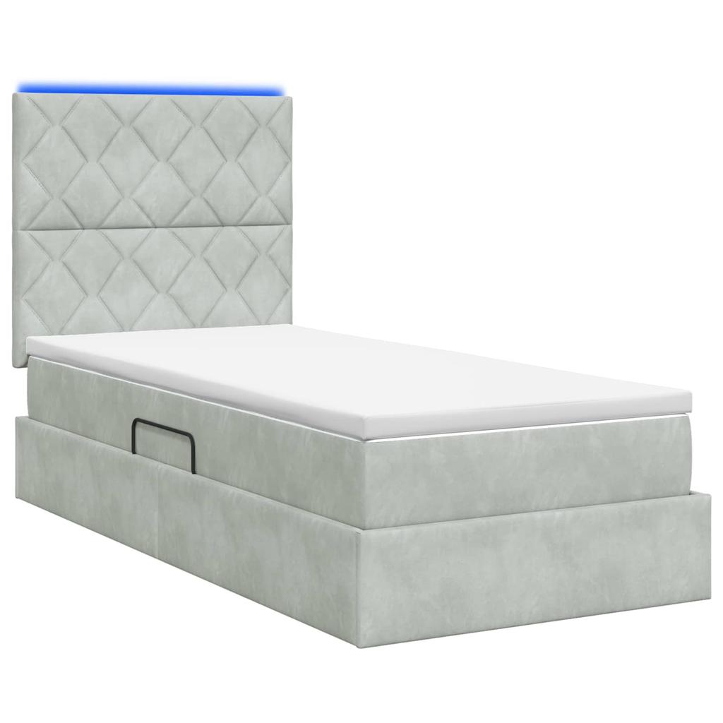 LED Storage Bed with Mattress Light Grey 90 X 200 Cm Velvet