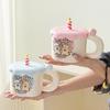 Birthday Ceramic Mug Cute Puppy Coffee Mug with Lid Gift for Girls Souvenir Drinking Cup