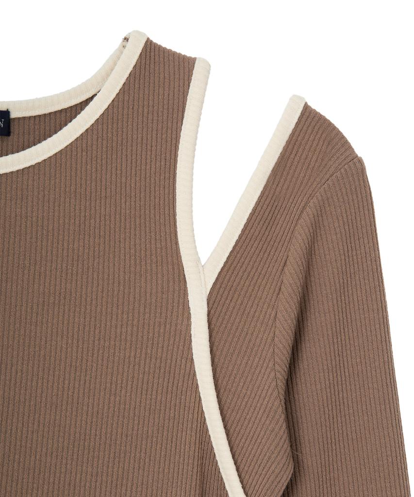 Salon De Yon Line Point Cut-Off Mini Dress_ Brown