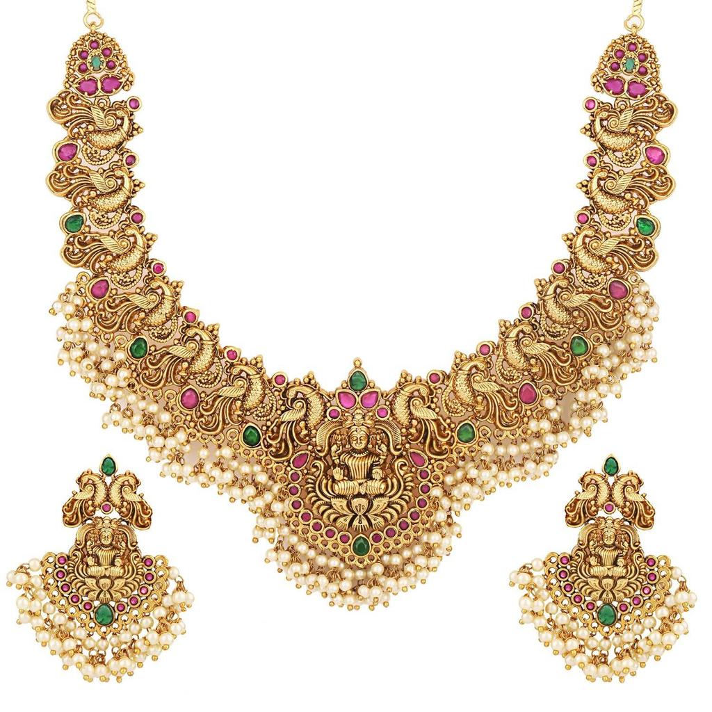 Traditional Jewellery Set for Women | Temple Necklace Set | Festive Wedding Party Necklace And Earrings Set