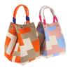 Bolsa de Crochê Estilo Balde Material Ecológico Bloco de Cores Patchwork Geométrico Bolsa Tote para Usuários de Estilo de Vida Sustentável