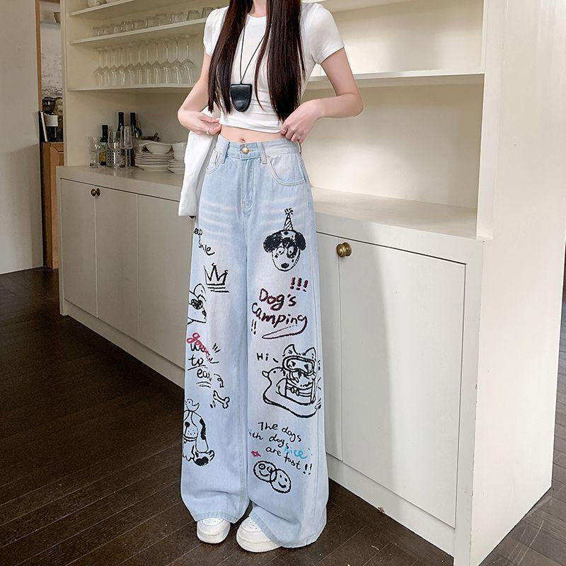 Nadměrná velikost Vintage s vysokým pasem ležérní volné dlouhé Dámské letní džíny denim široké nohavice